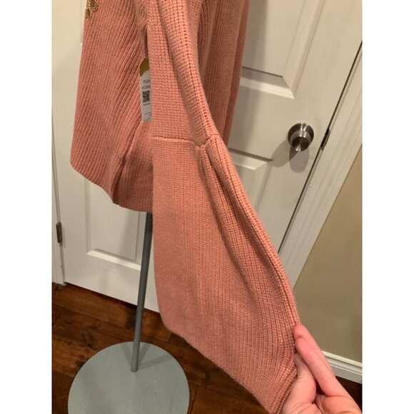 Miss Me Pink Knit Sweater  W/ Gold Sequins & Flounce Sleeves, Size L - Picture 8 of 10